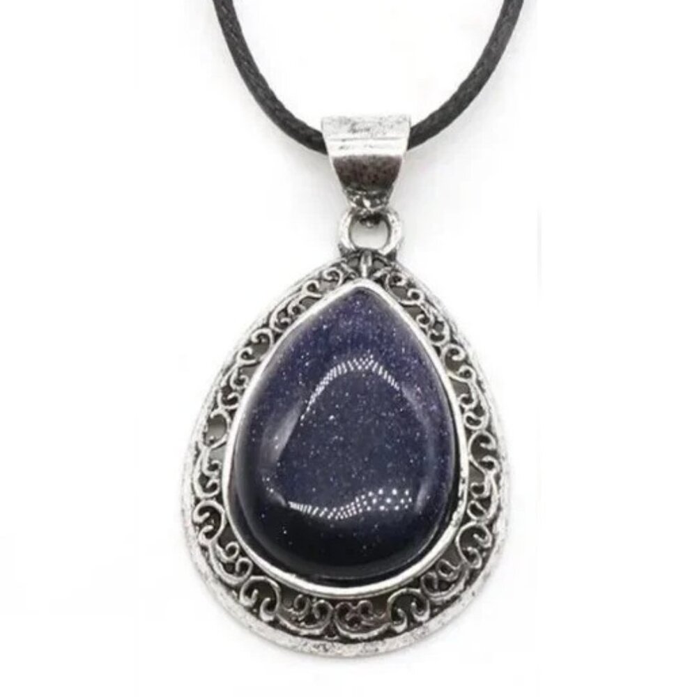 Blue Sandstone Natural Gemstone Water Drop Pendant Necklace Healing Gemstone